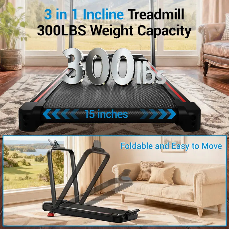 Burn More Calories! 16% Incline 4-in-1 Foldable Walking Pad, 2.5HP Quiet Under Desk Treadmill with Diamond Non-slip Belt Home Office Fitness