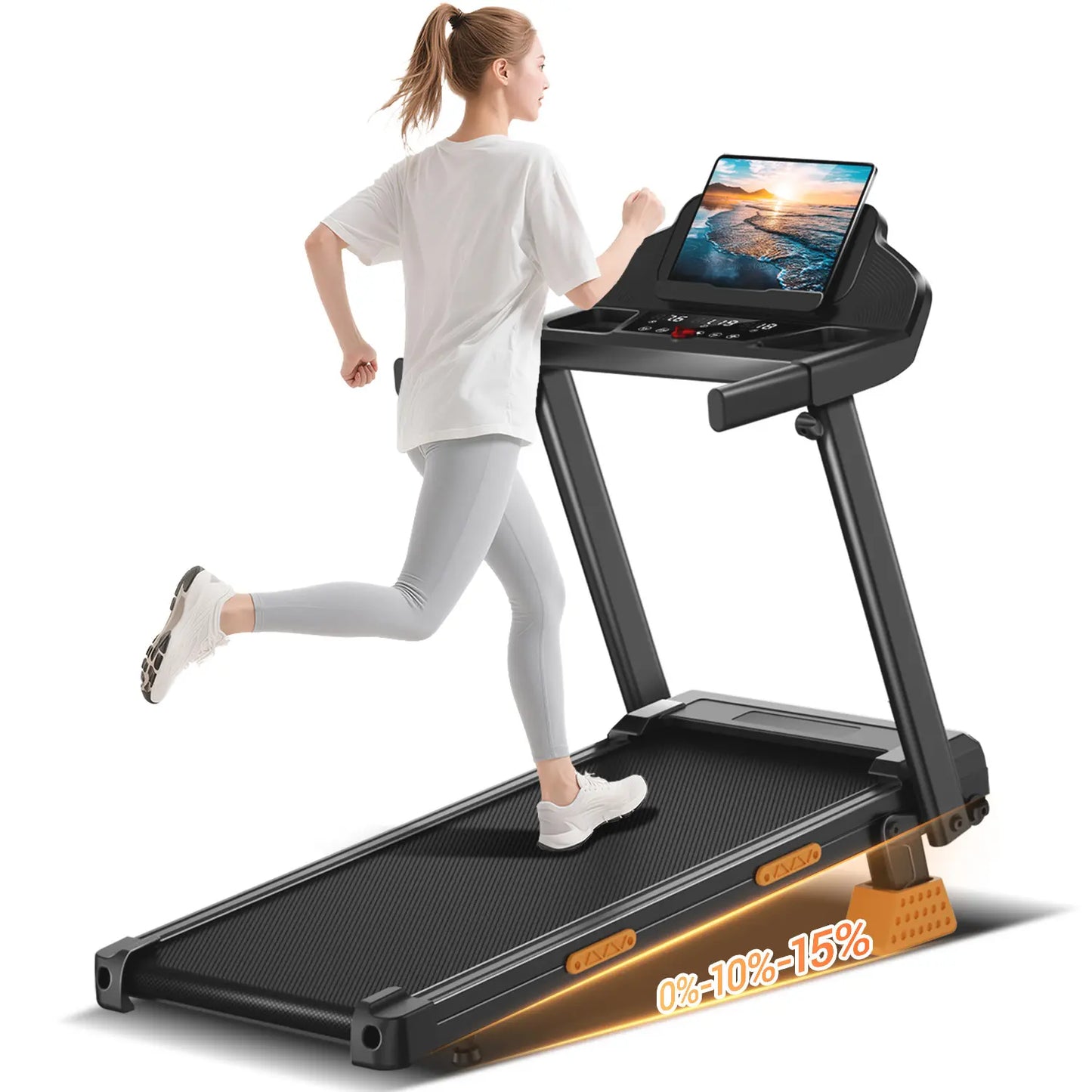 Stay Fit Efficiently! Folding Incline Treadmill With Handle, 3.0HP Quiet Motor 300Lbs Capacity LED Screen Fitness Machine For Home Office