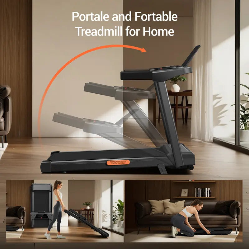 Stay Fit Efficiently! Folding Incline Treadmill With Handle, 3.0HP Quiet Motor 300Lbs Capacity LED Screen Fitness Machine For Home Office