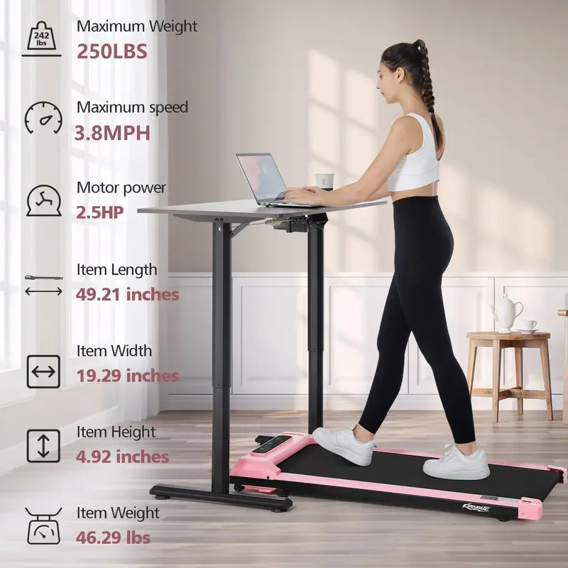 No Installation Needed! Quiet Under Desk Walking Pad Treadmill, Remote Control & LED Display for Home & Office