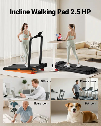 Shape Body Easily! Folding Walking Treadmill with Handrails, 16% Incline 300Lbs Capacity Indoor Fitness Machine for Home Office