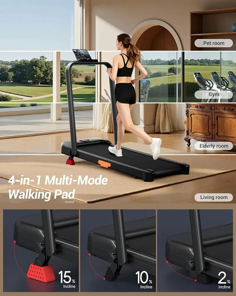 Shape Body Easily! Folding Walking Treadmill with Handrails, 16% Incline 300Lbs Capacity Indoor Fitness Machine for Home Office