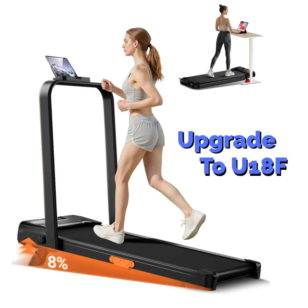 Shape Body Easily! Folding Walking Treadmill with Handrails, 16% Incline 300Lbs Capacity Indoor Fitness Machine for Home Office