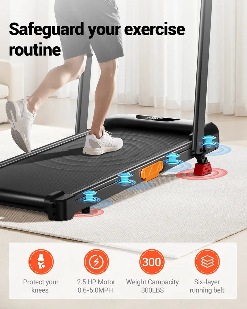 Shape Body Easily! Folding Walking Treadmill with Handrails, 16% Incline 300Lbs Capacity Indoor Fitness Machine for Home Office