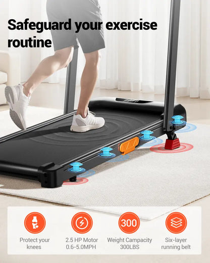 Shape Body Easily! Folding Walking Treadmill with Handrails, 16% Incline 300Lbs Capacity Indoor Fitness Machine for Home Office
