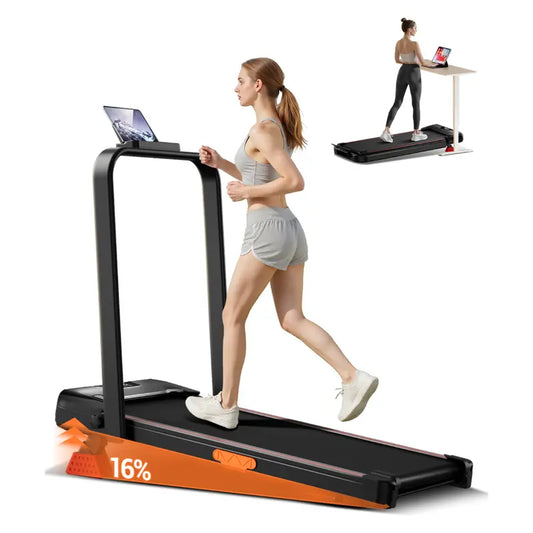 Shape Body Easily! Folding Walking Treadmill with Handrails, 16% Incline 300Lbs Capacity Indoor Fitness Machine for Home Office
