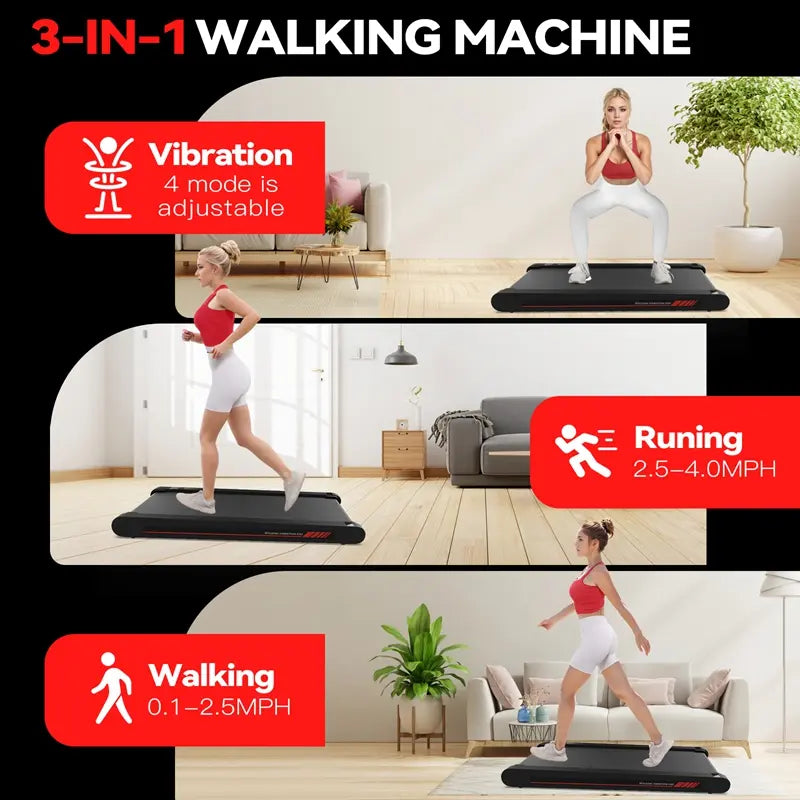 Easy Daily Workout! Multi-functional Vibrating Plate Walking Pad, Portable Quiet Under Desk Treadmill for Home Office Fitness